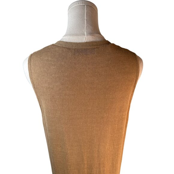 2/$30 ZARA M Sleeveless V Neckline Button-Down Camel Linen Blend Midi Dress - Picture 8 of 16